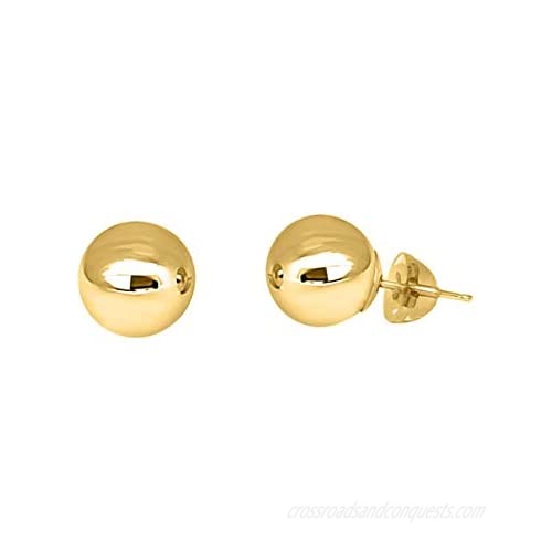 10K Solid Yellow Gold Ball Earring/ Stud Earrings ( 4MM - 7MM ) For Women's With Secure Push Back