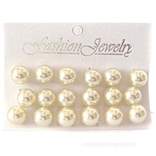 12mm Faux Pearl Ball Earrings 9 Pairs Cream Pearl Color