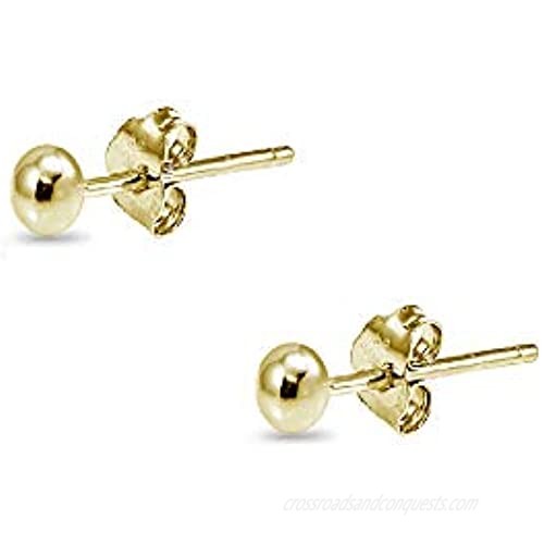 14K Gold 2mm Polished Tiny Ball Bead Unisex Stud Earrings