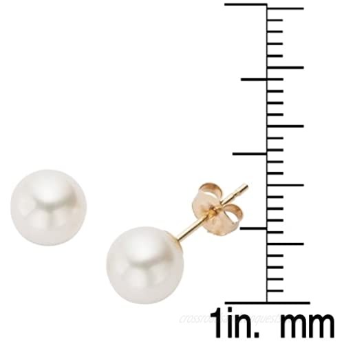 14k Gold White ROUND Freshwater Cultured Pearl Earrings - AA Quality