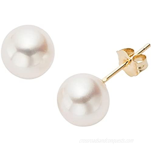 14k Gold  White ROUND Freshwater Cultured Pearl Earrings - AA Quality