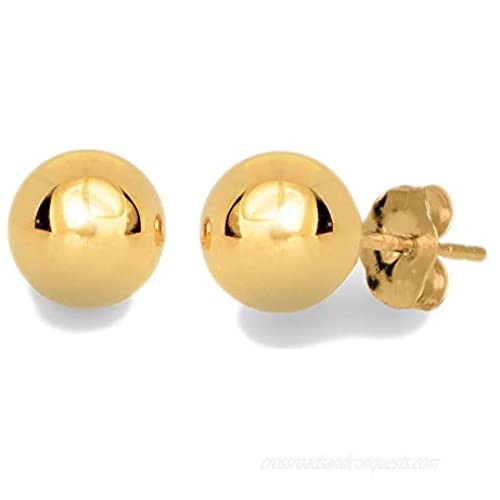 14k Real Yellow Gold Stud Ball Earrings  Gold Friction Backs - 5 mm