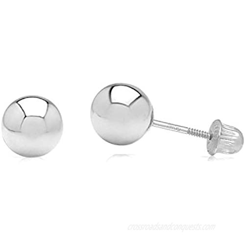 14k White Gold Ball Stud Earrings with Secure and Comfortable Screw Backs