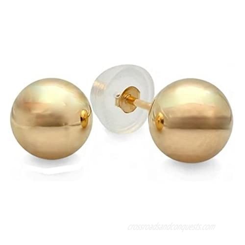14K Yellow Ball Earrings High Polished 3MM - 8MM 14K with Silicone Protected 14k Gold Pushbacks 100% Real 14K Gold.