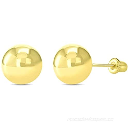 14k Yellow Gold Round Ball Stud Earrings with Screw Back