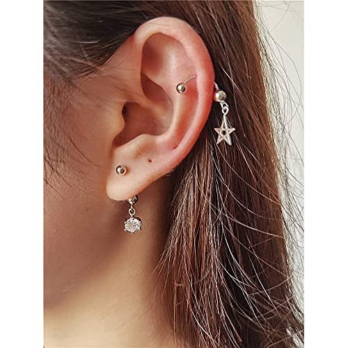 18G Cubic Zirconia Ball Cartilage Dangle Stud Earrings for Women Girls 925 Sterling Silver Round Crystal Studs Screw Back Barbell Curved Drop Elegant Earring Hypoallergenic Body Piercing Jewelry