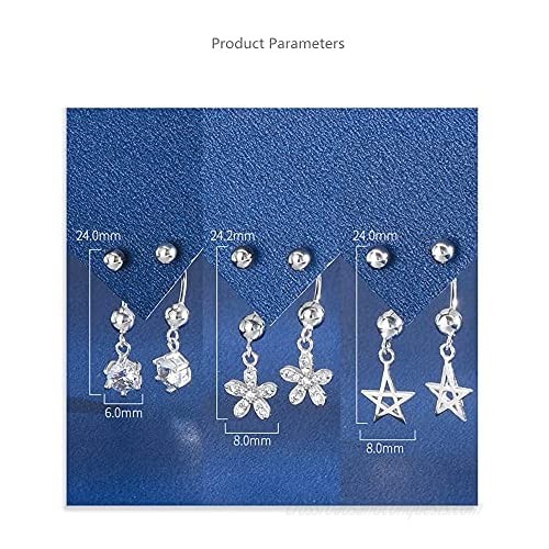 18G Cubic Zirconia Ball Cartilage Dangle Stud Earrings for Women Girls 925 Sterling Silver Round Crystal Studs Screw Back Barbell Curved Drop Elegant Earring Hypoallergenic Body Piercing Jewelry