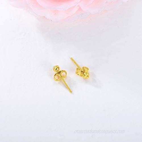 18K Solid Gold Diamond-Cut Ball Stud Earrings 3MM Ball Studs Push Back Birthday Anniversary Jewelry Gift for Women Girls