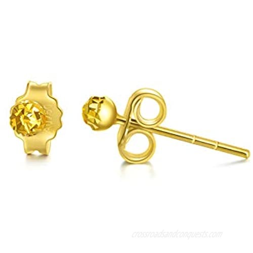 18K Solid Gold Diamond-Cut Ball Stud Earrings  3MM Ball Studs Push Back Birthday Anniversary Jewelry Gift for Women  Girls
