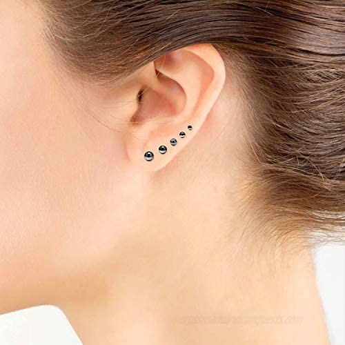 5 Pair Set Stainless Steel Round Ball Stud Earrings for Women Men & Teens Assorted Colors