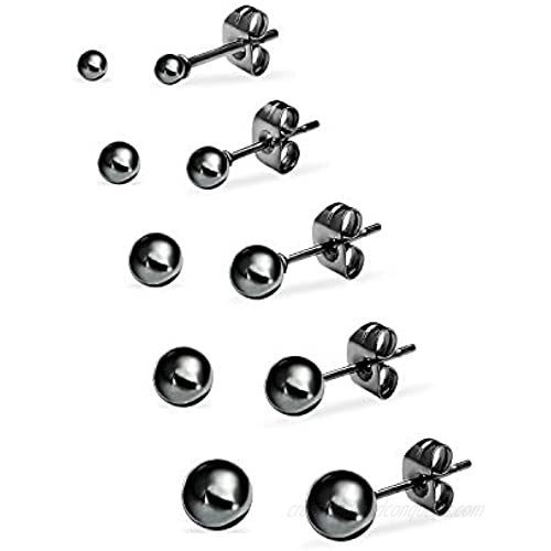 5 Pair Set Stainless Steel Round Ball Stud Earrings for Women Men & Teens  Assorted Colors
