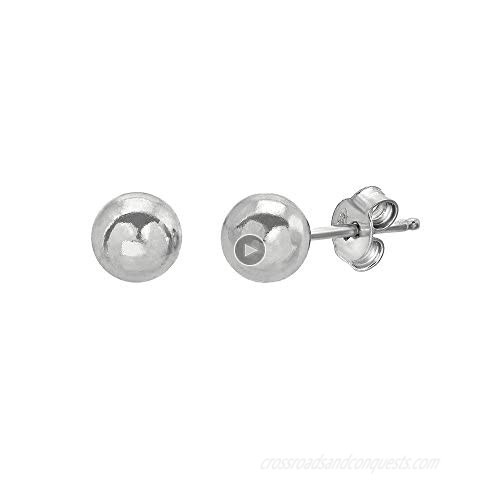 925 Sterling Silver High Polished Round Ball Stud Earrings Rhodium Plated Made in Italy
