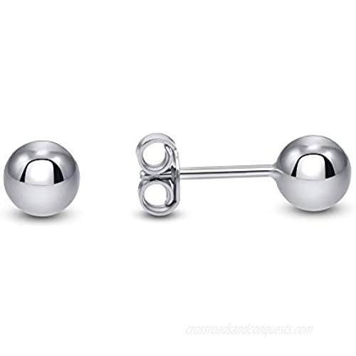 925 Sterling Silver High Polished Round Ball Stud Earrings Rhodium Plated Made in Italy