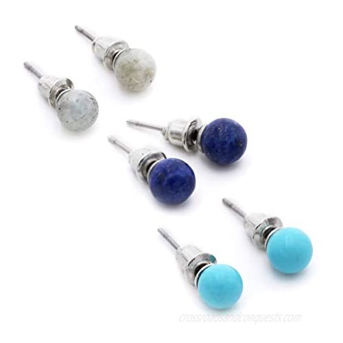 925 Sterling Silver Post Druzy Tragus Ball Stud Earrings Set Hypoallergenic Cute Dainty Chakra Gemstone Resin Earring Jewelry for Women Men Girls