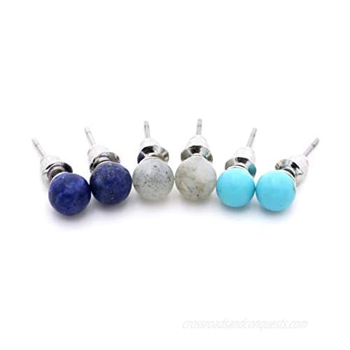 925 Sterling Silver Post Druzy Tragus Ball Stud Earrings Set Hypoallergenic Cute Dainty Chakra Gemstone Resin Earring Jewelry for Women Men Girls