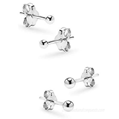 925 Sterling Silver Round Ball Stud Earrings for Women Men Girls | Assorted Sizes Sets and Pairs