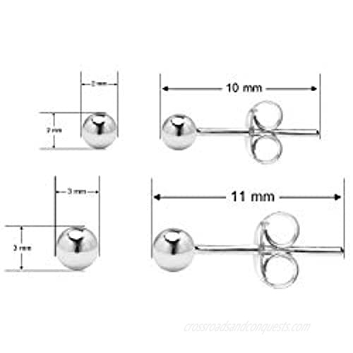 925 Sterling Silver Round Ball Stud Earrings for Women Men Girls | Assorted Sizes Sets and Pairs