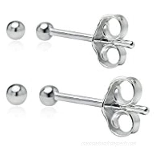 925 Sterling Silver Round Ball Stud Earrings for Women Men Girls | Assorted Sizes  Sets and Pairs