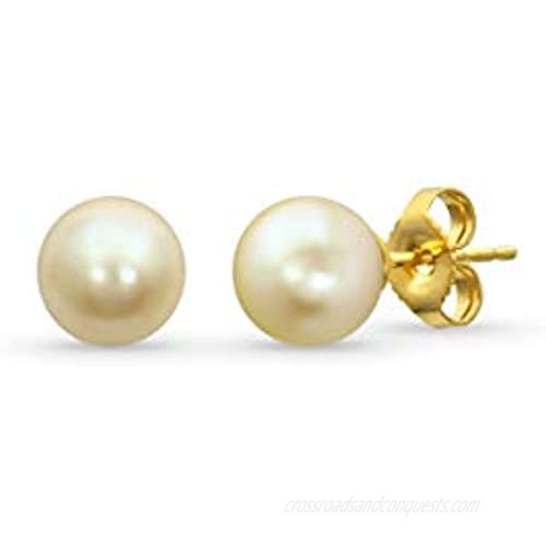AAA RARE Natural Color Light Golden Akoya Cultured Pearl 14KYG Stud Earrings