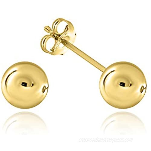 AceLay 14k Gold Plated Sterling Silver Ball Stud Earrings 3mm-8mm  Hypoallergenic Women & Girls Studs Earring