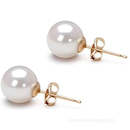 Akoya Cultured Pearl Earrings Stud AAA 5-10mm White Cultured Pearls Earring Set Gold Plated Setting