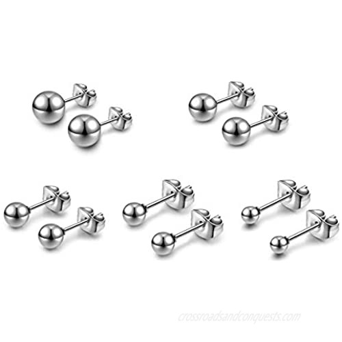 AllerPierce Hypoallergenic Ball Earrings Studs Set Stainless Steel Round Ball Studs Earrings Cartilage Earrings for Women Men 3mm-8mm（10Pcs）