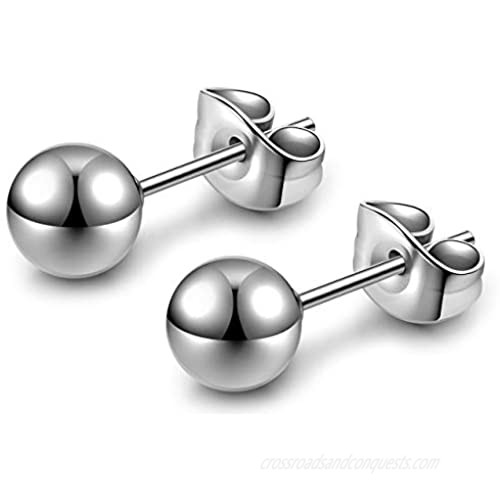 AllerPierce Hypoallergenic Ball Earrings Studs Set Stainless Steel Round Ball Studs Earrings Cartilage Earrings for Women Men 3mm-8mm（10Pcs）