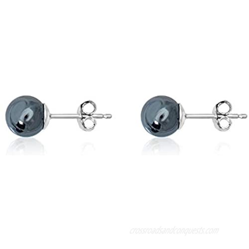 AVORA 925 Sterling Silver 6mm Hematite Ball Stud Earrings