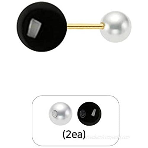 EVA 14K Yellow Gold 4-6mm's Onyx Ball Helix Tragus Barbell Studs Piercing Earrings 6mm