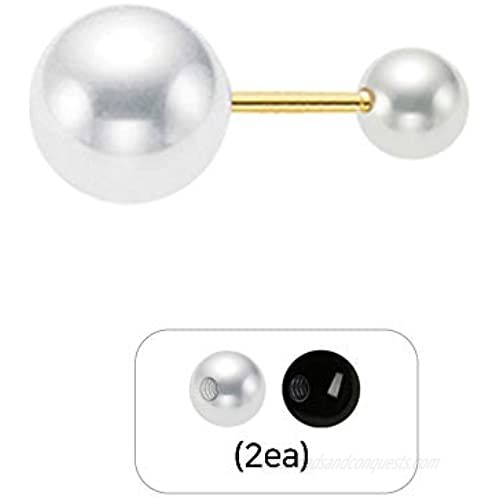 EVA 14K Yellow Gold 4-8mm's Pearl Ball Helix Tragus Barbell Studs Piercing Earrings