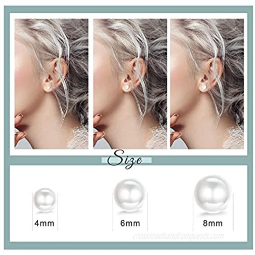 Fiasaso Pearl Earrings 2 Pairs 925 Sterling Silver Pearl Earrings For Women 4-8mm Genuine White Freshwater Cultured AAA+ Pearl Stud Earrings Set Gift for Anniversary Birthday