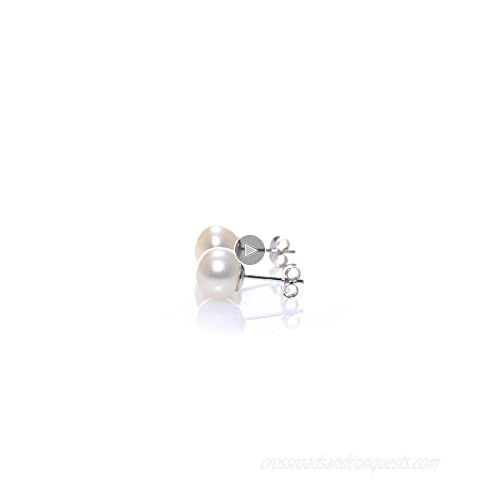 Freshwater Cultured Pearl Earrings for Women White Button Studs with 14K Gold - THE PEARL SOURCE