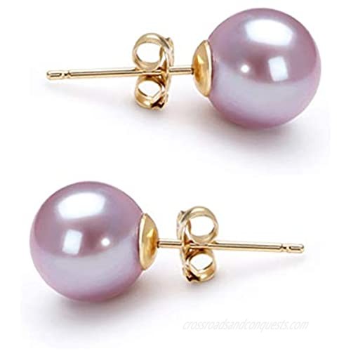 Freshwater Cultured Pearl Earrings Stud AAAA 5-10mm Lavender Cultured Pearls Earring 14K White Gold Posts - Orien Jewelry