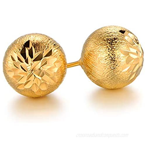 Gold Plated 16mm Engraved Ball Stud Earrings