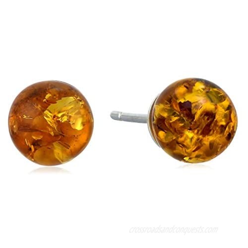 Honey Amber and Sterling Silver Small Stud Ball Earrings  8mm
