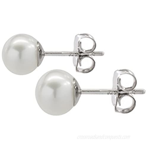 ISAAC WESTMAN Nickel Free Sterling Silver White Freshwater Cultured Pearl Button Stud Earrings | High Luster