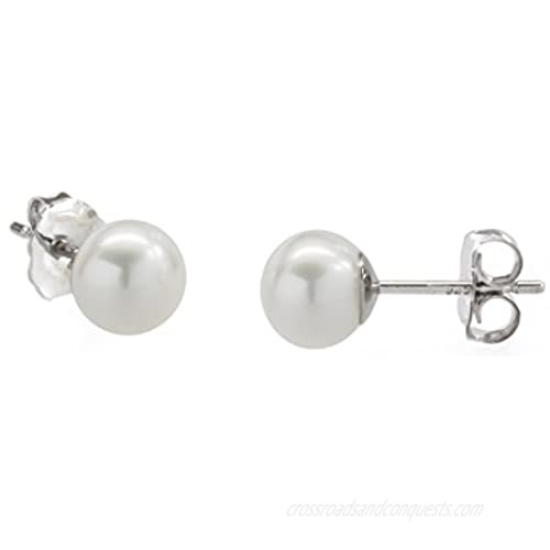 ISAAC WESTMAN Nickel Free Sterling Silver White Freshwater Cultured Pearl Button Stud Earrings | High Luster