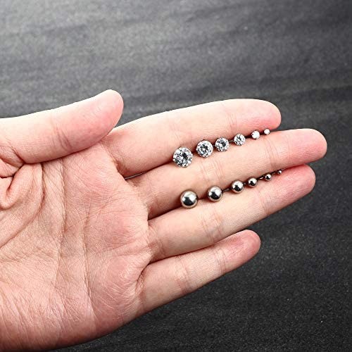 Jstyle 12 Pairs 20G Tiny Stud Earrings for Women Men Barbell Ear Stud Piercing Stainless Steel Minimalist Round CZ Ball Cartilage Earrings Set