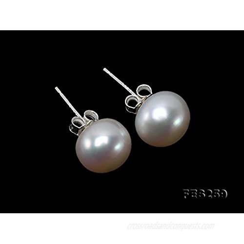 JYX Pearl 925 Sterling Silver Earrings Natural Button White Cultured Freshwater Pearl Stud Earrings for Women AAA Quality