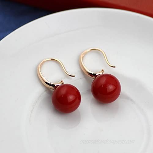 Merdia Charming Earrings Drop Simulated Pearl Hook Earrings 12MM Red