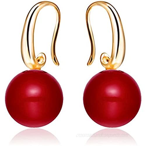 Merdia Charming Earrings Drop Simulated Pearl Hook Earrings 12MM Red