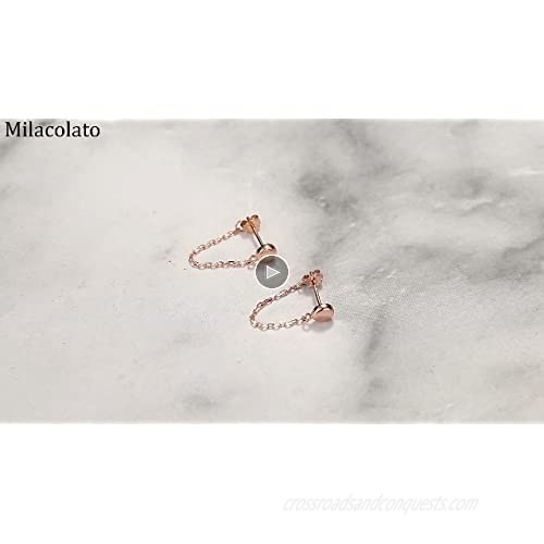 Milacolato 925 Sterling Silver Chain Stud Earrings for Women 14K Gold Plated Dot/Bar/Ball/Cubic Zirconia/Butterfly Chain Earrings Bar Stud Earrings with Chain
