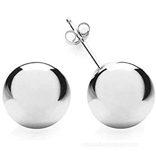 NYC Sterling Silver Bead Ball Studs – 3mm-10mm Earrings-Plain Round Polished Hypoallergenic Studs for Women Girls (3mm to 10mm)