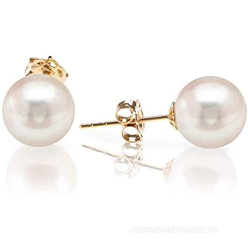 PAVOI Handpicked AAA+ 14K Gold Round White Freshwater Cultured Pearl Earrings | Pearl Earrings for Women