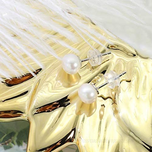 Rugewelry White Gold Pearl Earrings Freshwater Pearl Button Earrings Quality Handpicked Cultured Pearl Stud Earrings For Women Girls