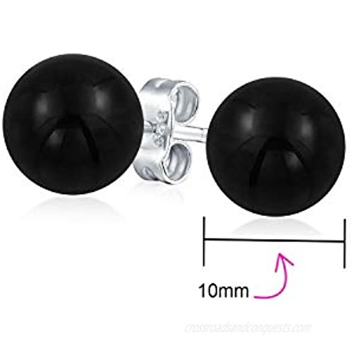 Simple Plain 10MM Gemstone Round Bead Ball Stud Earrings For Women For Teen 925 Sterling Silver Birthstones More Colors