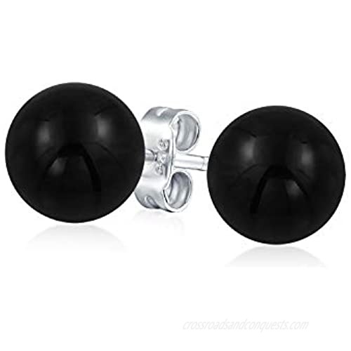 Simple Plain 10MM Gemstone Round Bead Ball Stud Earrings For Women For Teen 925 Sterling Silver Birthstones More Colors