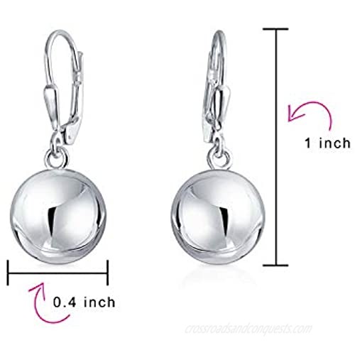 Simple Plain Basic Dangling Leverback Round Bead Ball Drop Earrings For Women For Teen 925 Sterling Silver 6MM 8MM 10MM