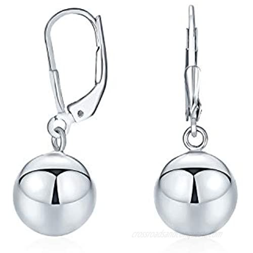 Simple Plain Basic Dangling Leverback Round Bead Ball Drop Earrings For Women For Teen 925 Sterling Silver 6MM 8MM 10MM