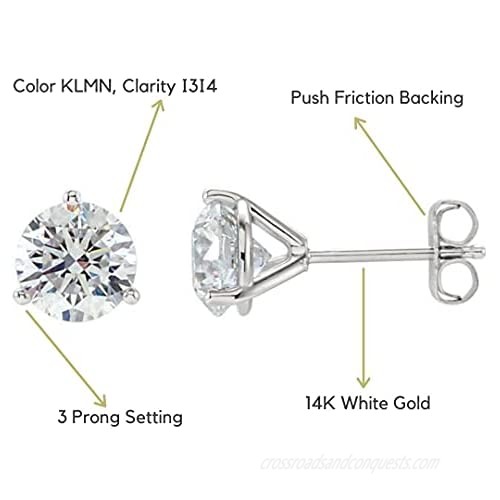 Small 0.04CT to 0.10CT Solitaire 14k Gold Diamond Stud Earrings KLMN I3/I4 (IGI Certified 0.10Ct onwards)